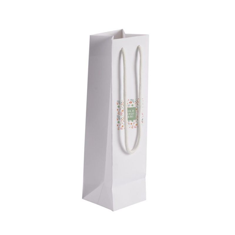 Digital Printed Bottle Portrait White Paper Gift Bag With Rope Handles