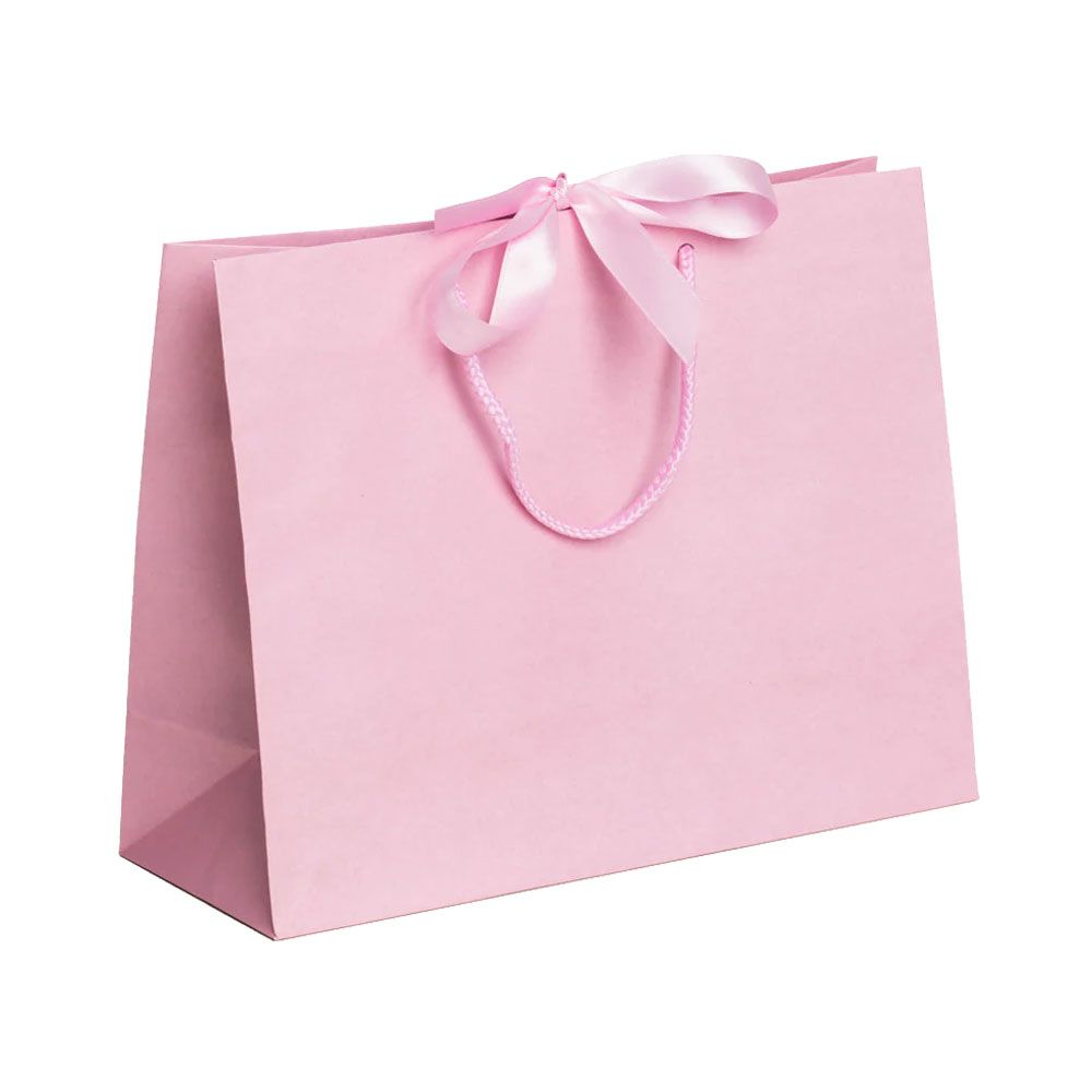 Pack of 25 Large Landscape Pink Paper Gift Bags With Rope Handles and Ribbon