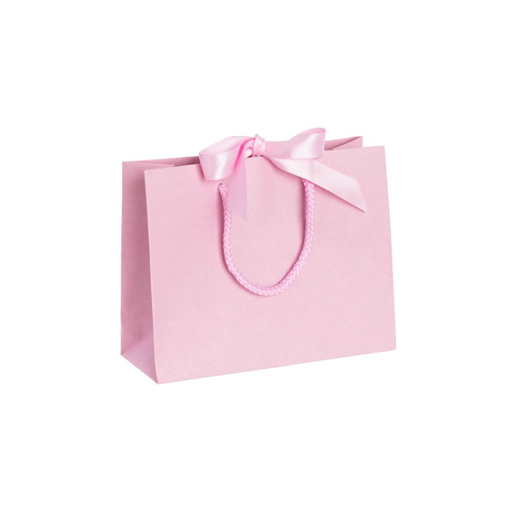 Pack of 25 Small Landscape Pink Paper Gift Bags With Rope Handles and Ribbon