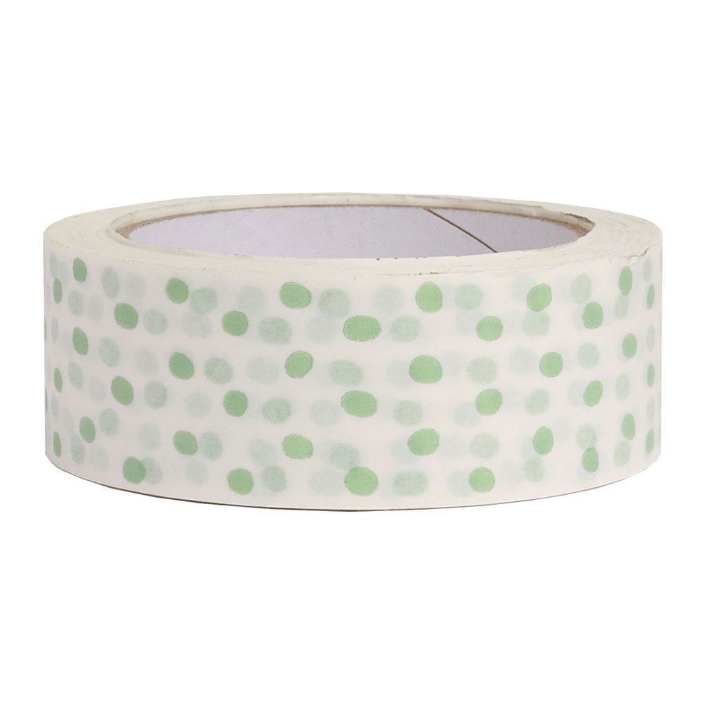 White Paper Tape with Green Polka Dots 50 metres x 37.5mm