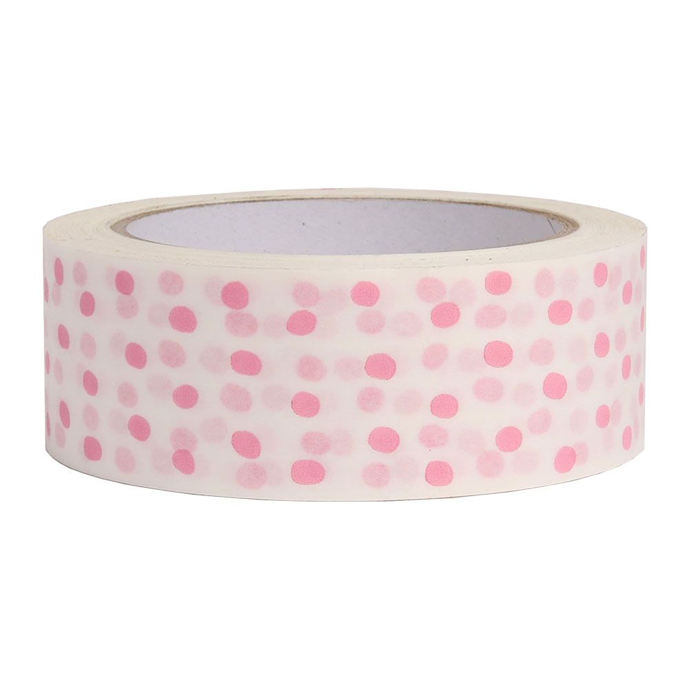 White Paper Tape with Pink Polka Dots 50 metres x 37.5mm