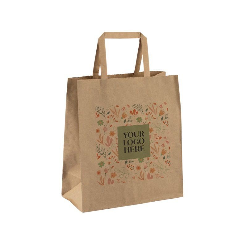 Digital Printed Medium Kraft Brown Tape Handle Paper Carrier Bag