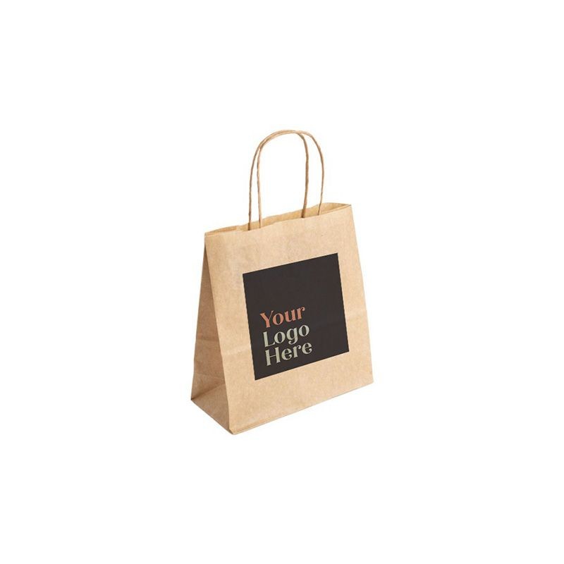 Digital Printed Essentials Range Small Kraft Brown Paper Gift Bag with Paper Twisted Handles