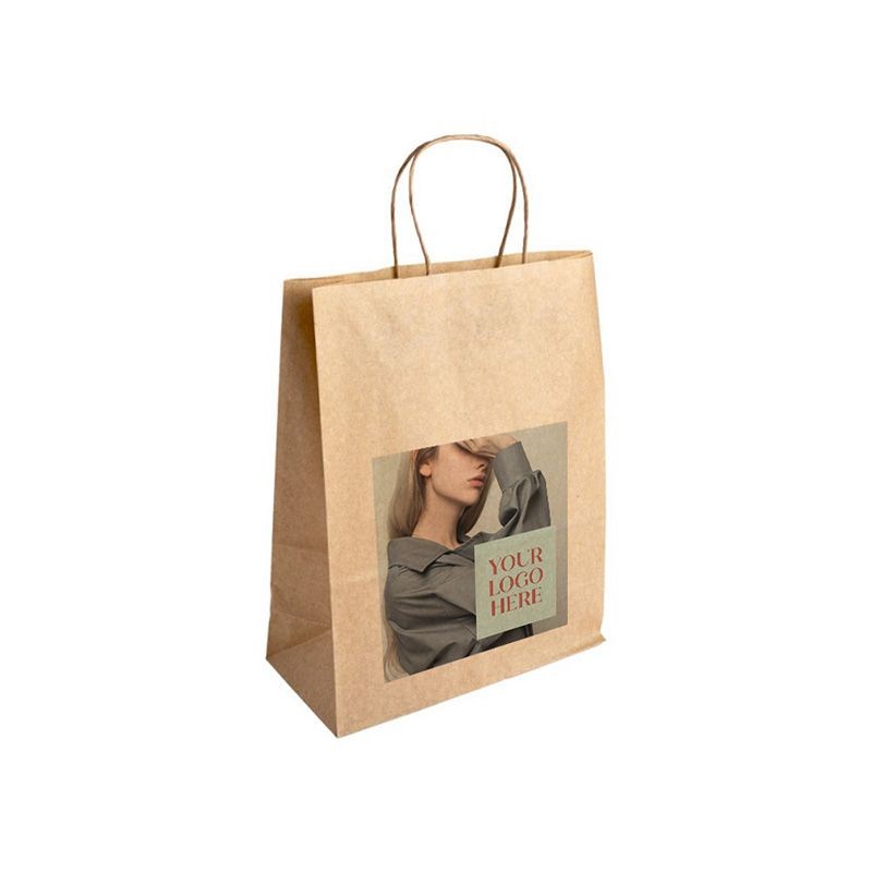 Digital Printed Essentials Range Medium Kraft Brown Paper Gift Bag with Paper Twisted Handles