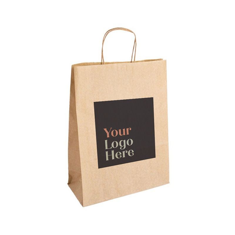 Digital Printed Essentials Range Large Kraft Brown Paper Gift Bag with Paper Twisted Handles