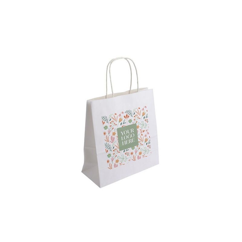 Digital Printed Essentials Range Small White Paper Gift Bag with Paper Twisted Handles