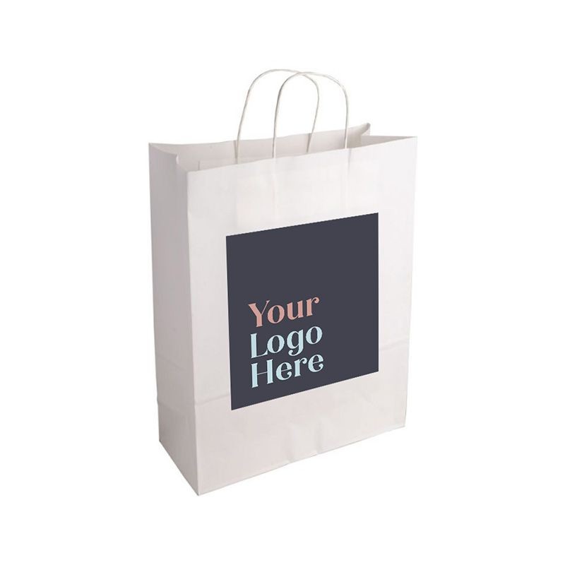 Digital Printed Essentials Large White Paper Gift Bag With Paper Twisted Handles