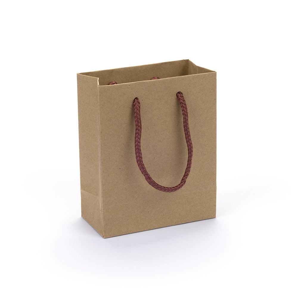 Small Portrait Kraft Brown Paper Gift Bag With Burgundy Rope Handles
