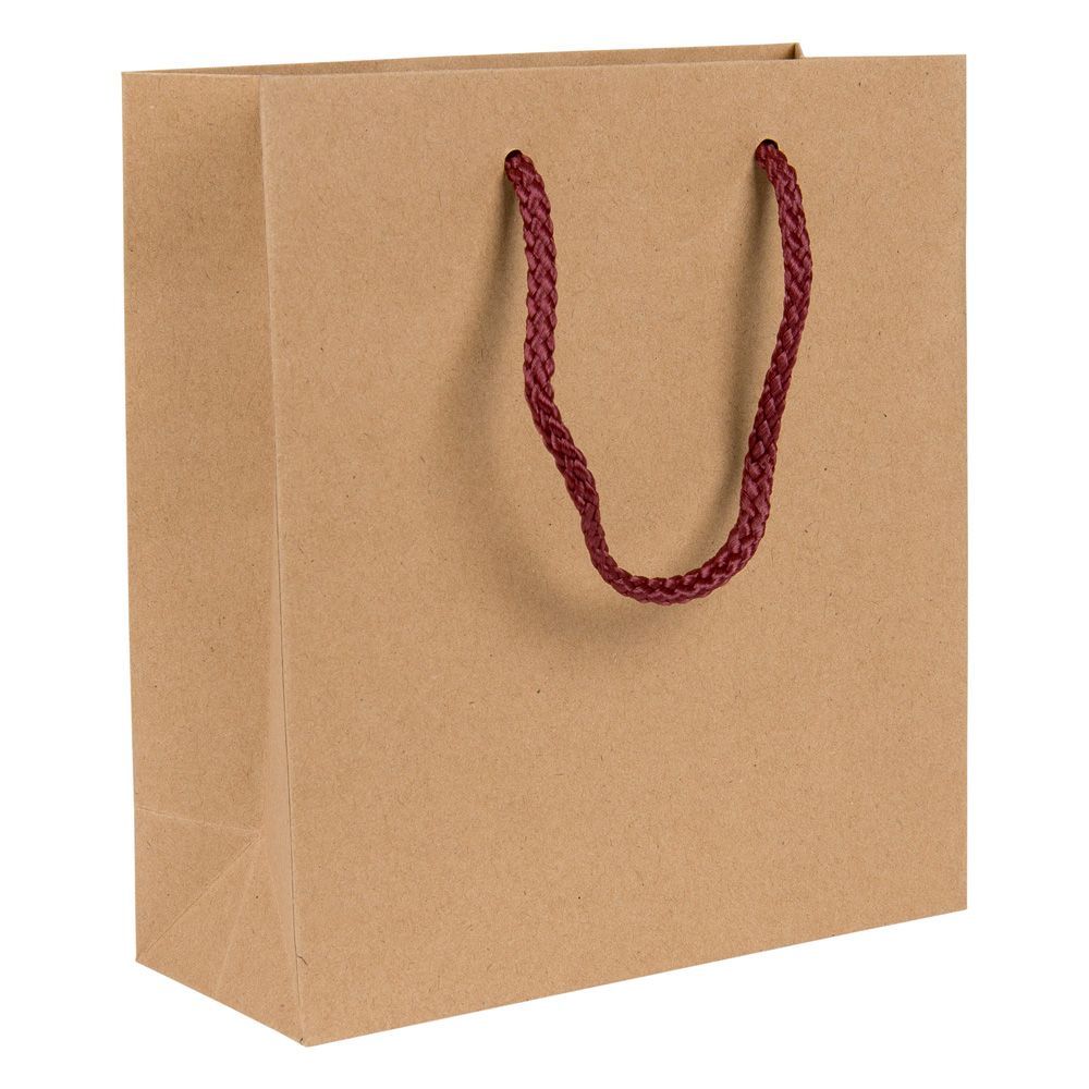 Portrait Kraft Brown Paper Gift Bag With Burgundy Rope Handles