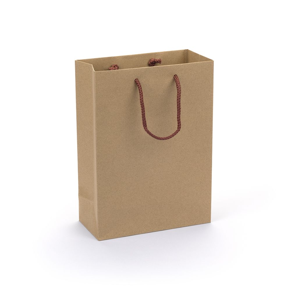 Portrait Kraft Brown Paper Gift Bag With Burgundy Rope Handles