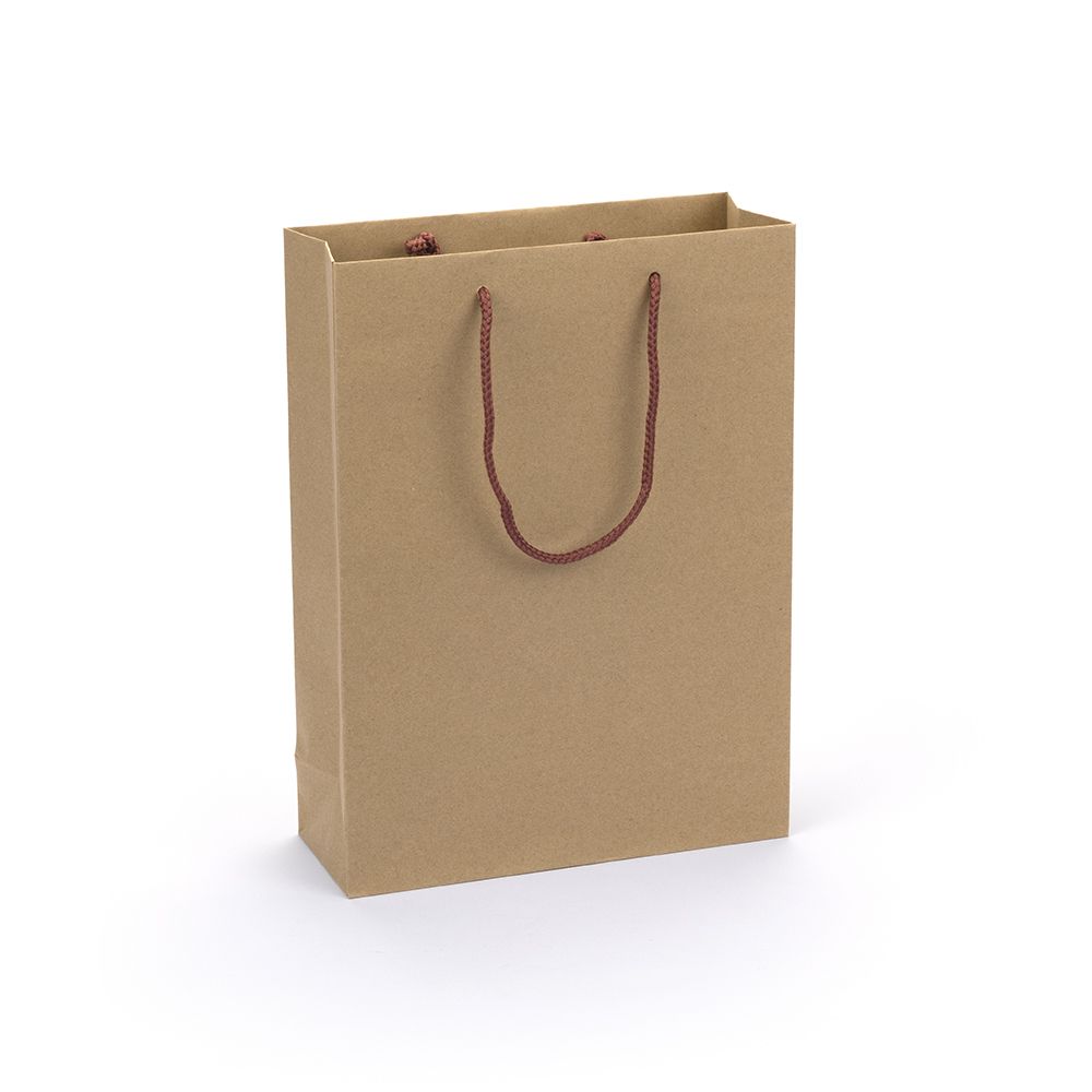 Portrait Kraft Brown Paper Gift Bag With Burgundy Rope Handles 