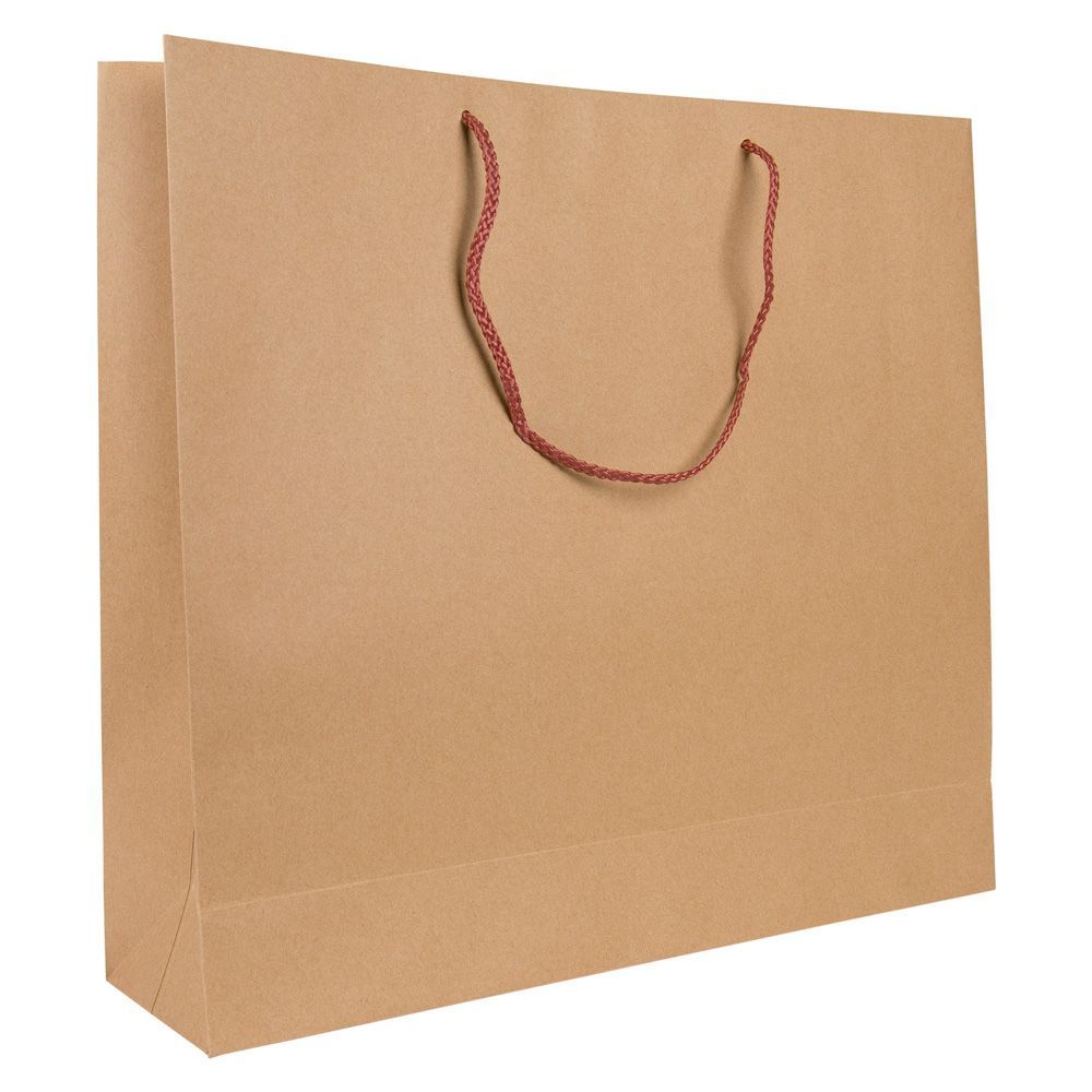 Landscape Kraft Brown Paper Gift Bag With Burgundy Rope Handles