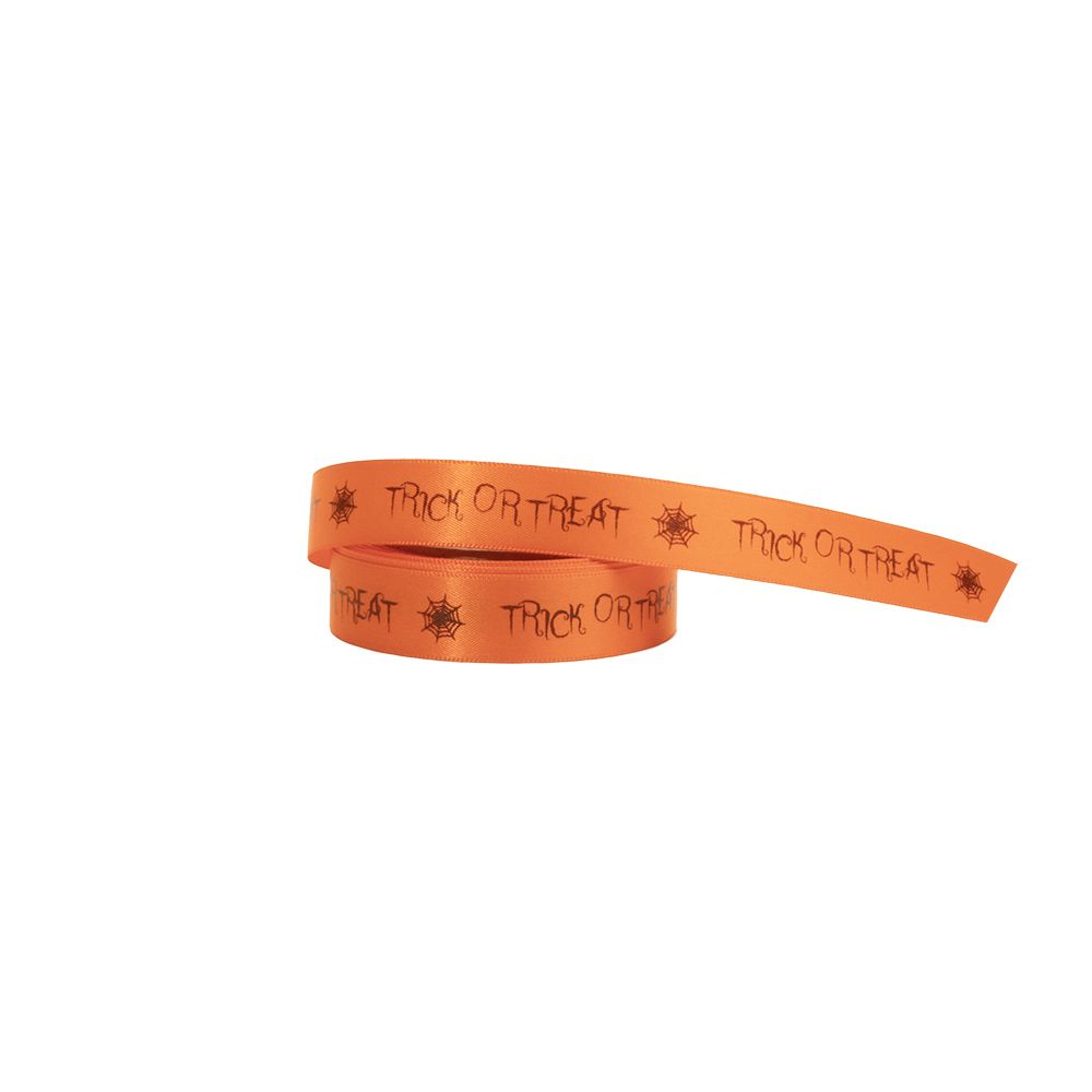 Halloween Trick or Treat Orange Double Faced Satin Ribbon 5 metres x 15mm