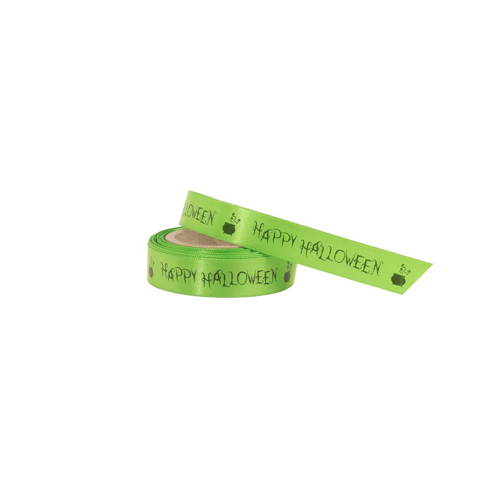 Happy Halloween Green Double Faced Satin Ribbon 10 metres x 15mm