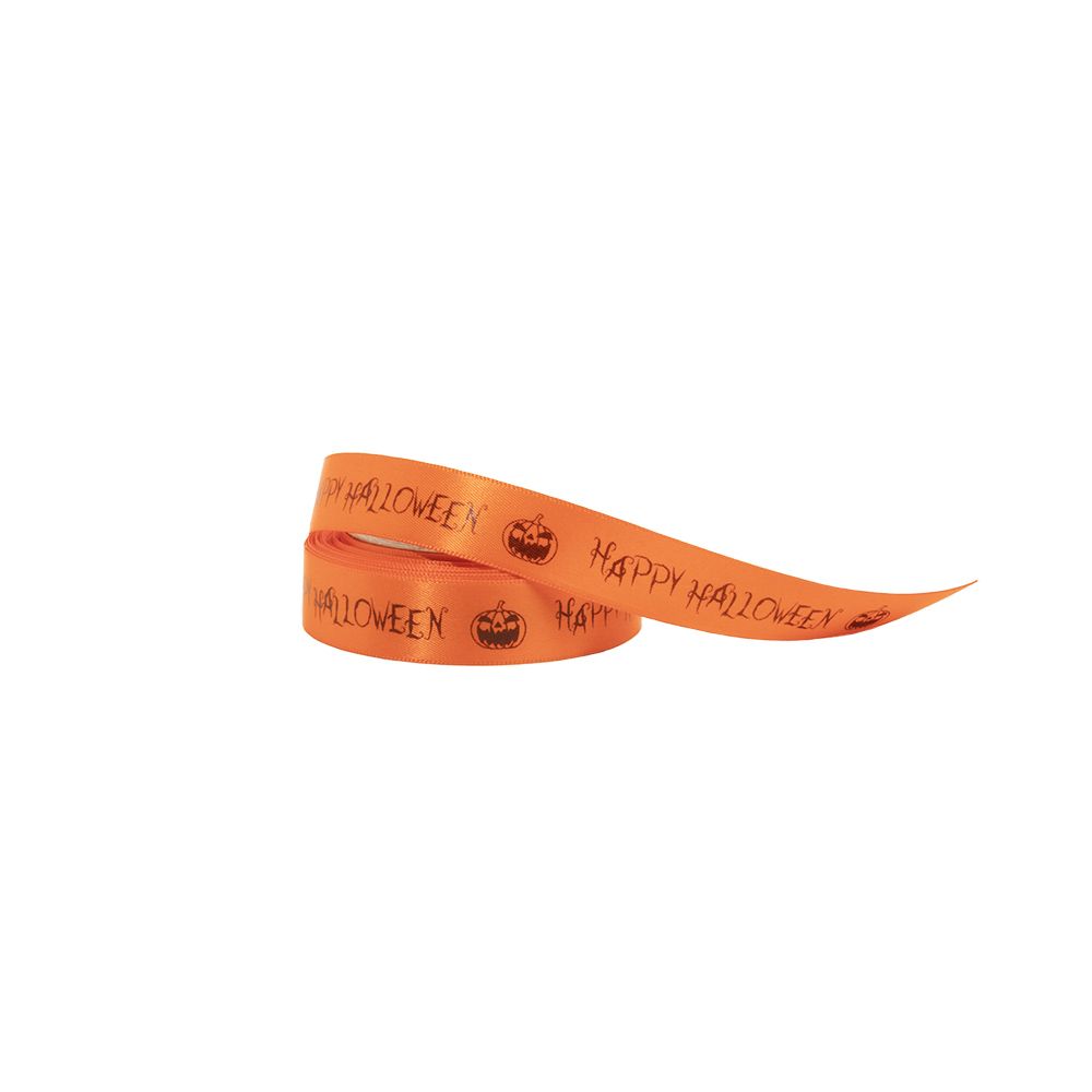 Happy Halloween Orange Double Faced Satin Ribbon 10 metres x 15mm