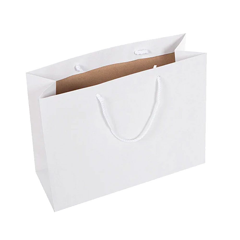 Pack of 25 White Landscape Recycled Paper Carrier Bags With Rope Handles 250 x 320 x 120mm