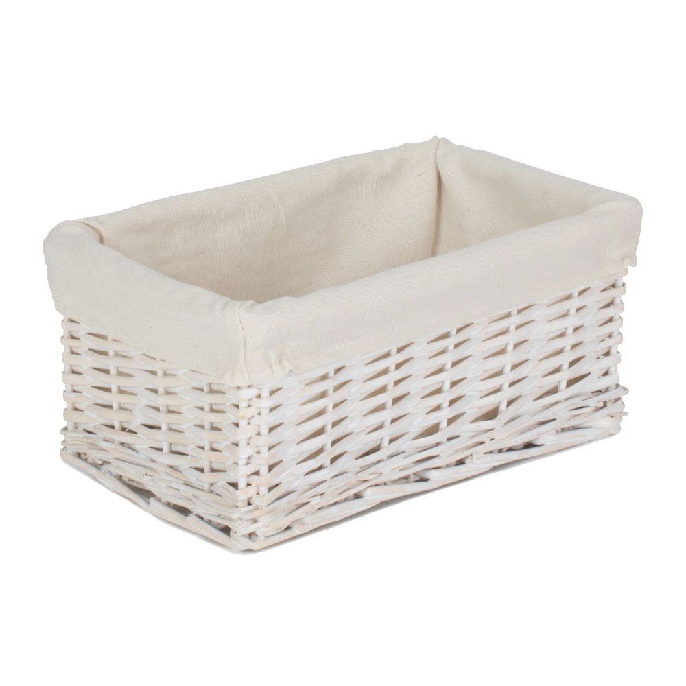Pack of 5 Small White Wash Wicker Storage Baskets with White Lining