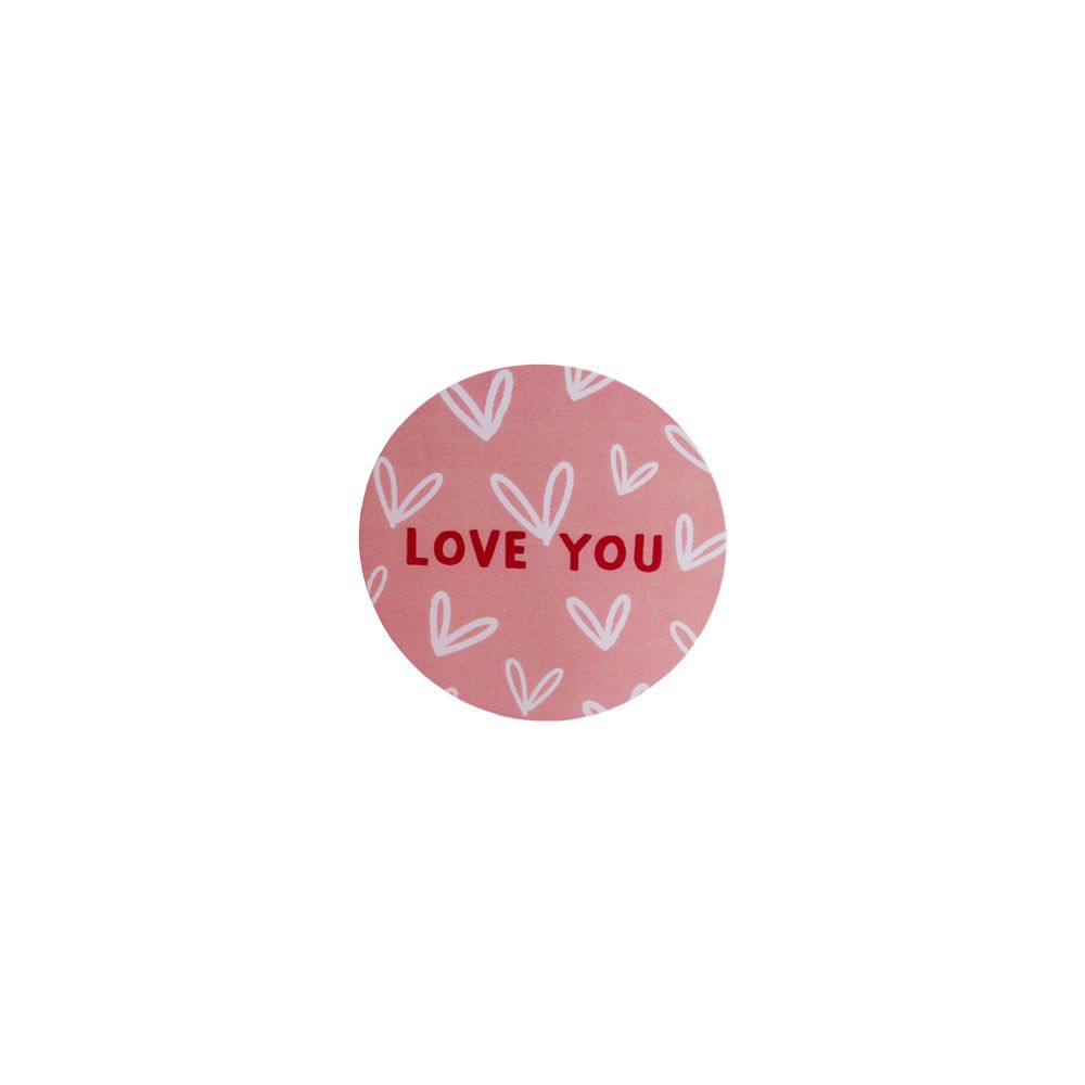 &#039;Love You&#039; Valentine&#039;s Heart Pink Gloss Stickers 40mm - Pack of 10