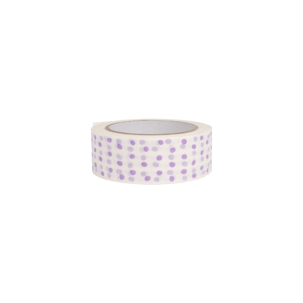White Paper Tape with Lilac Polka Dots 50 metres x 37.5mm