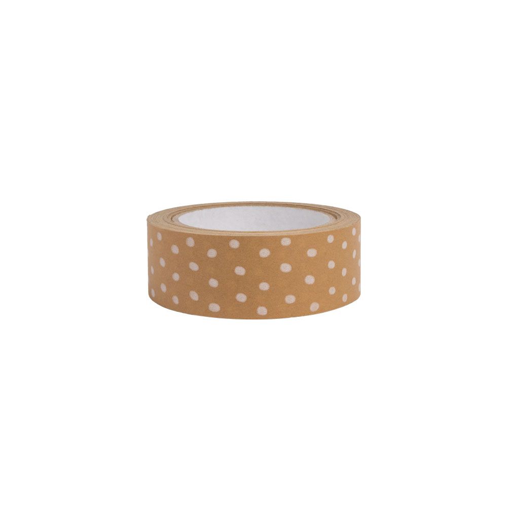 Kraft Paper Tape with White Polka Dots 50 metres x 37.5mm