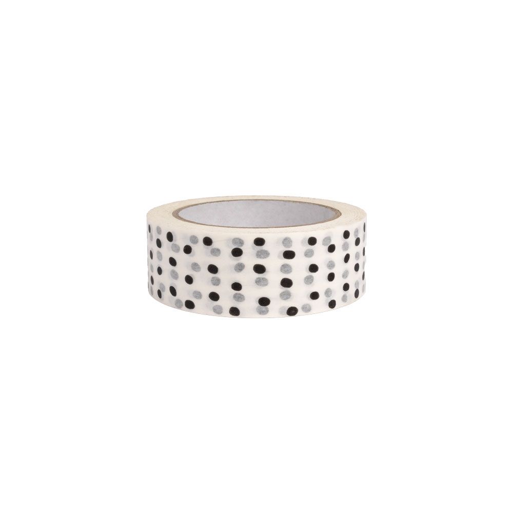 White Paper Tape with Black Polka Dots 50 metres x 37.5mm