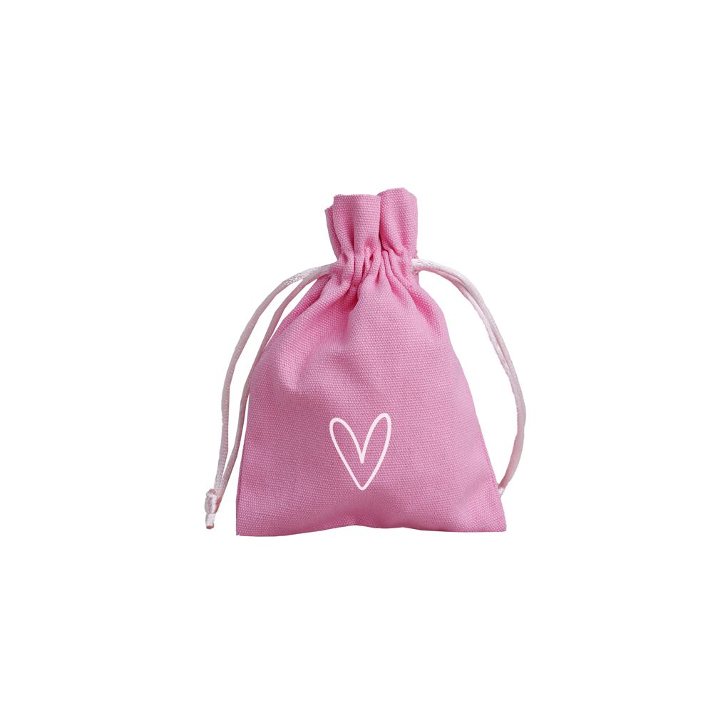 Love Heart Valentine&#039;s Day Medium Pink Cotton Bag with Silk Drawstring