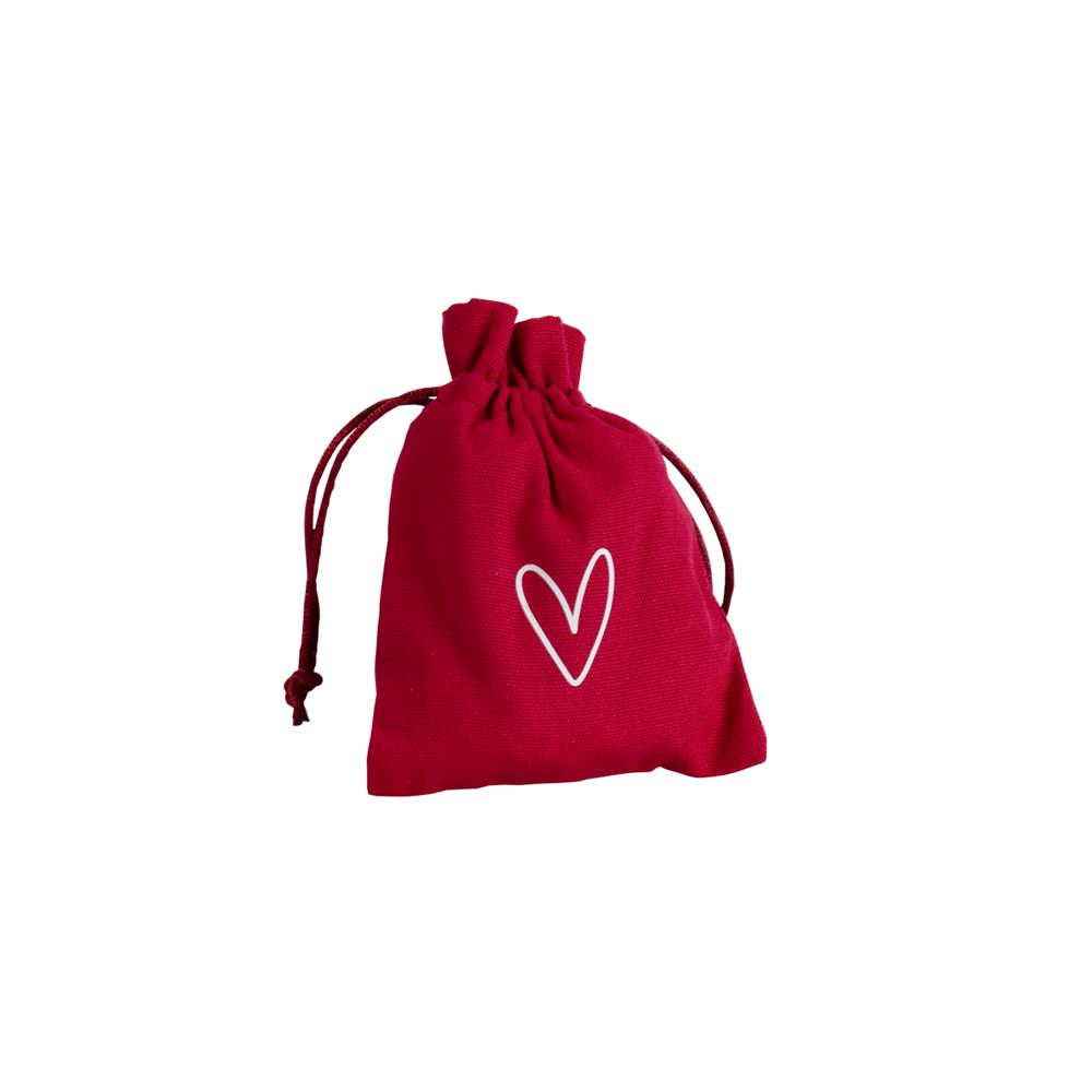 Love Heart Valentine&#039;s Day Medium Red Cotton Bag with Silk Drawstring