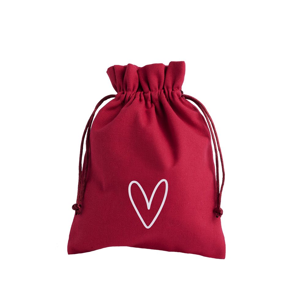 Love Heart Valentine&#039;s Day Large Red Cotton Bag with Silk Drawstring