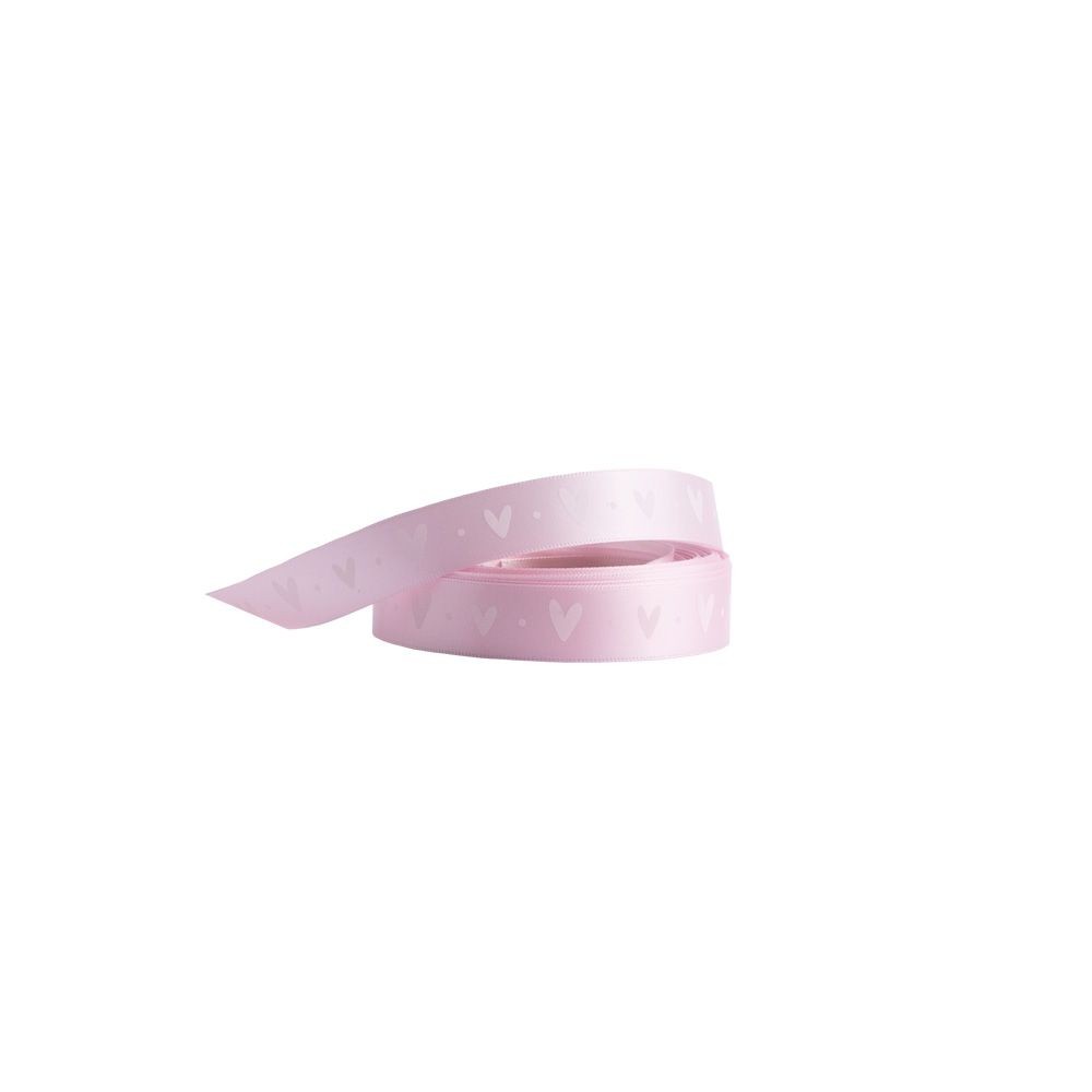 Love Heart Valentine&#039;s Day Fondant Pink Double Faced Recycled Satin Ribbon 5 metres x 15mm