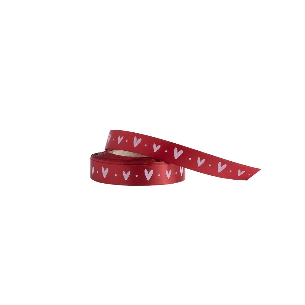Love Heart Valentine&#039;s Day Red Double Faced Recycled Satin Ribbon 5 metres x 15mm