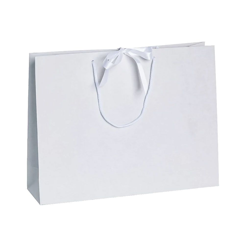 Pack of 25 Large Landscape Antique White Paper Gift Bags With Rope Handles and Ribbon