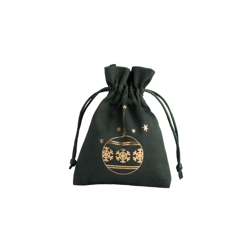 Christmas Cotton Bag Green Medium Gold Bauble