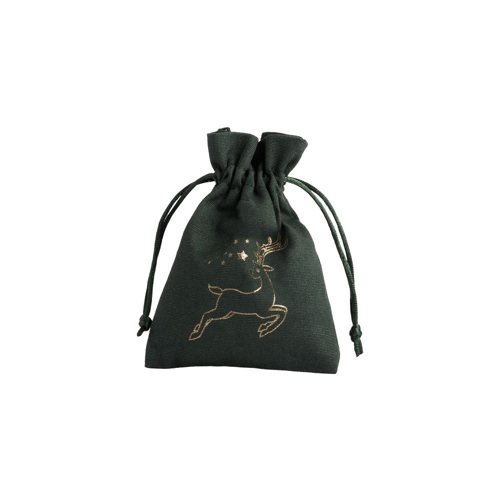 Christmas Cotton Bag Green Medium Gold Reindeer
