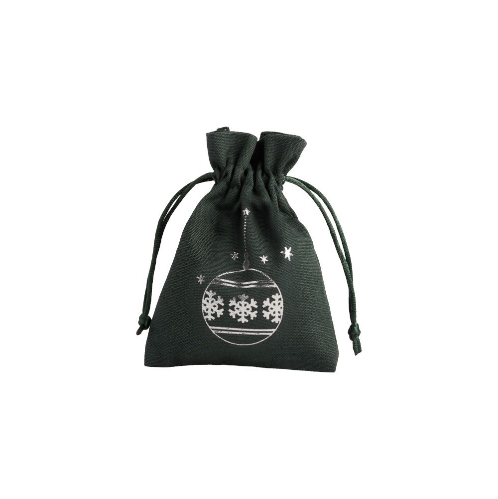Christmas Cotton Bag Green Medium Silver Bauble