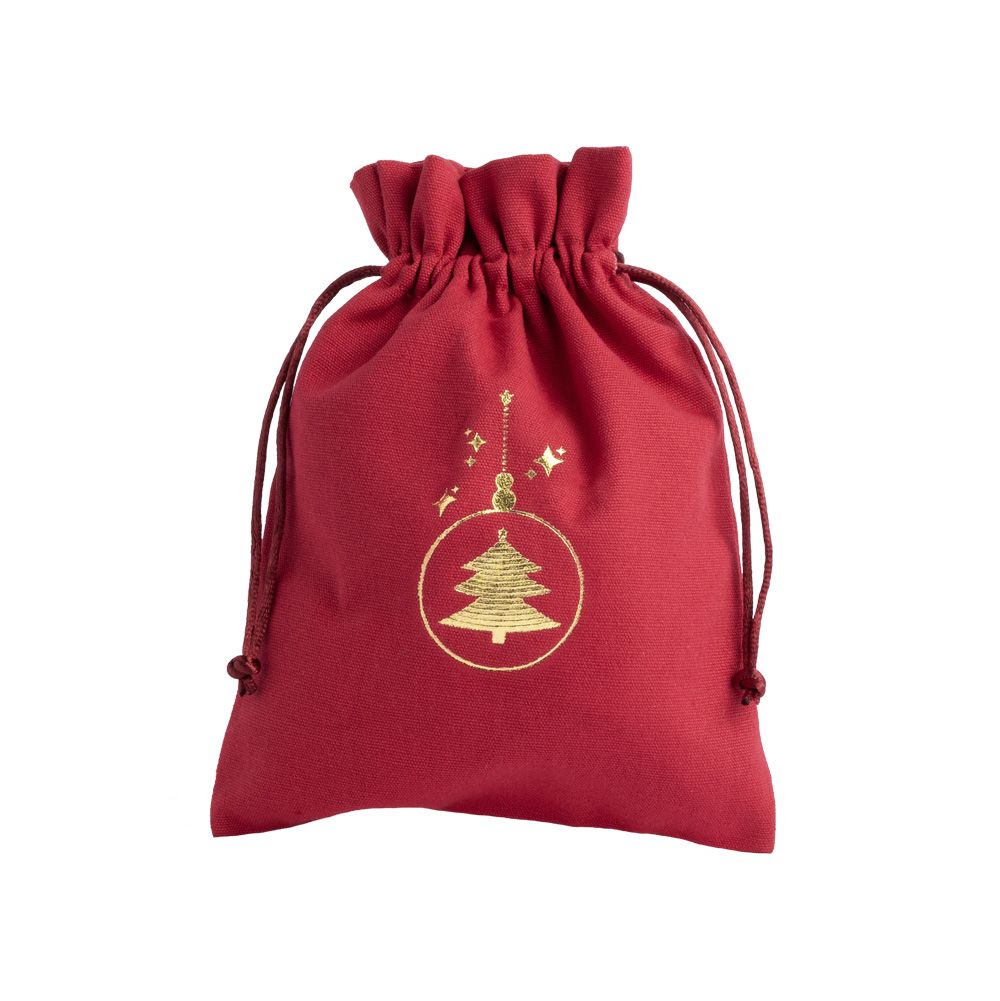 Christmas Cotton Bag Red Large Gold Tree Bauble