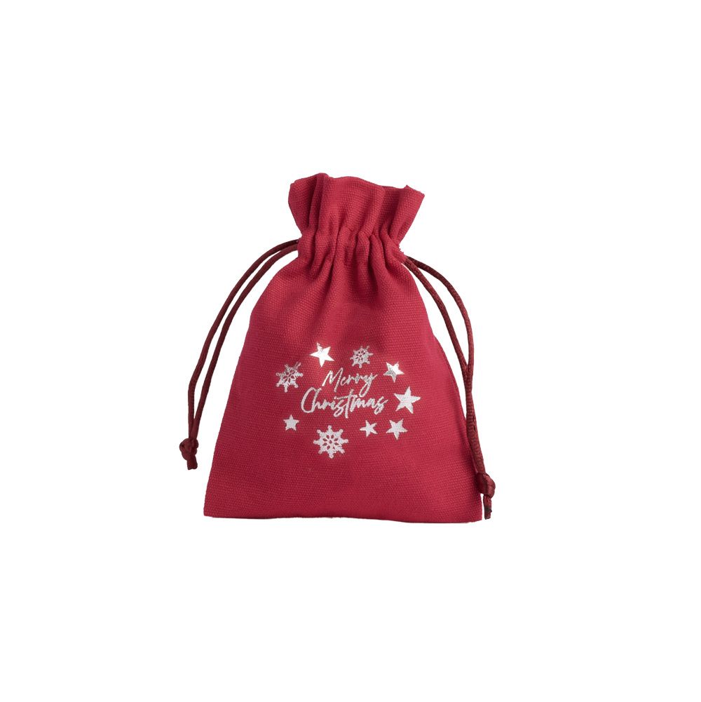 Christmas Cotton Bag Red Medium Silver Merry Christmas