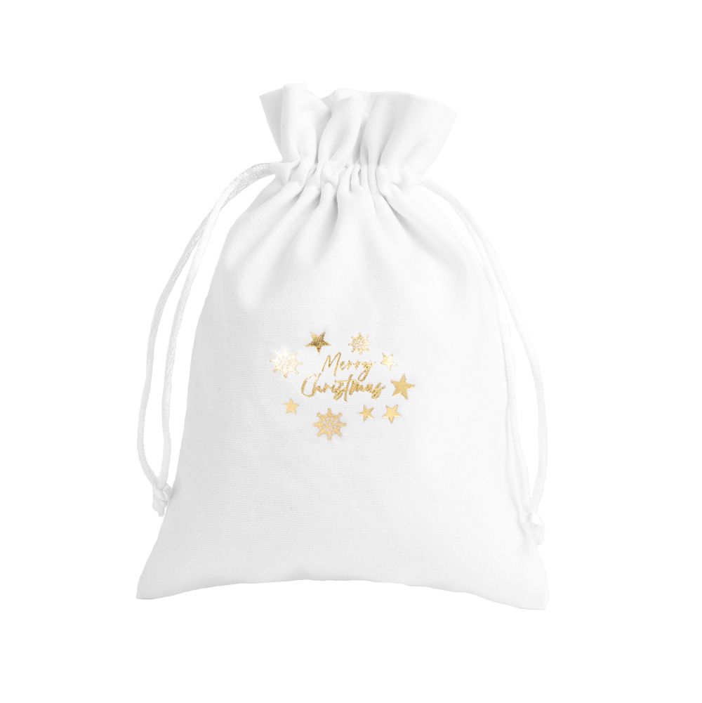 Christmas Cotton Bag White Large Gold Merry Christmas