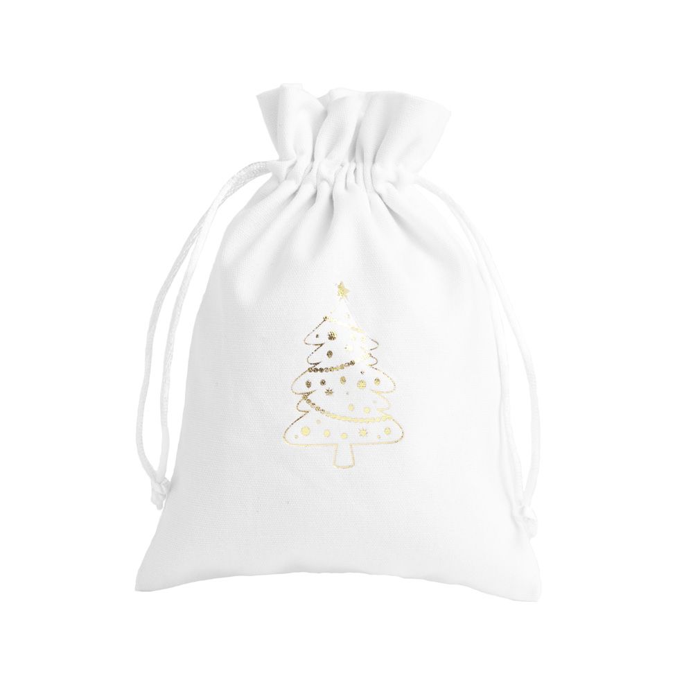 Christmas Cotton Bag White Large Gold Tree