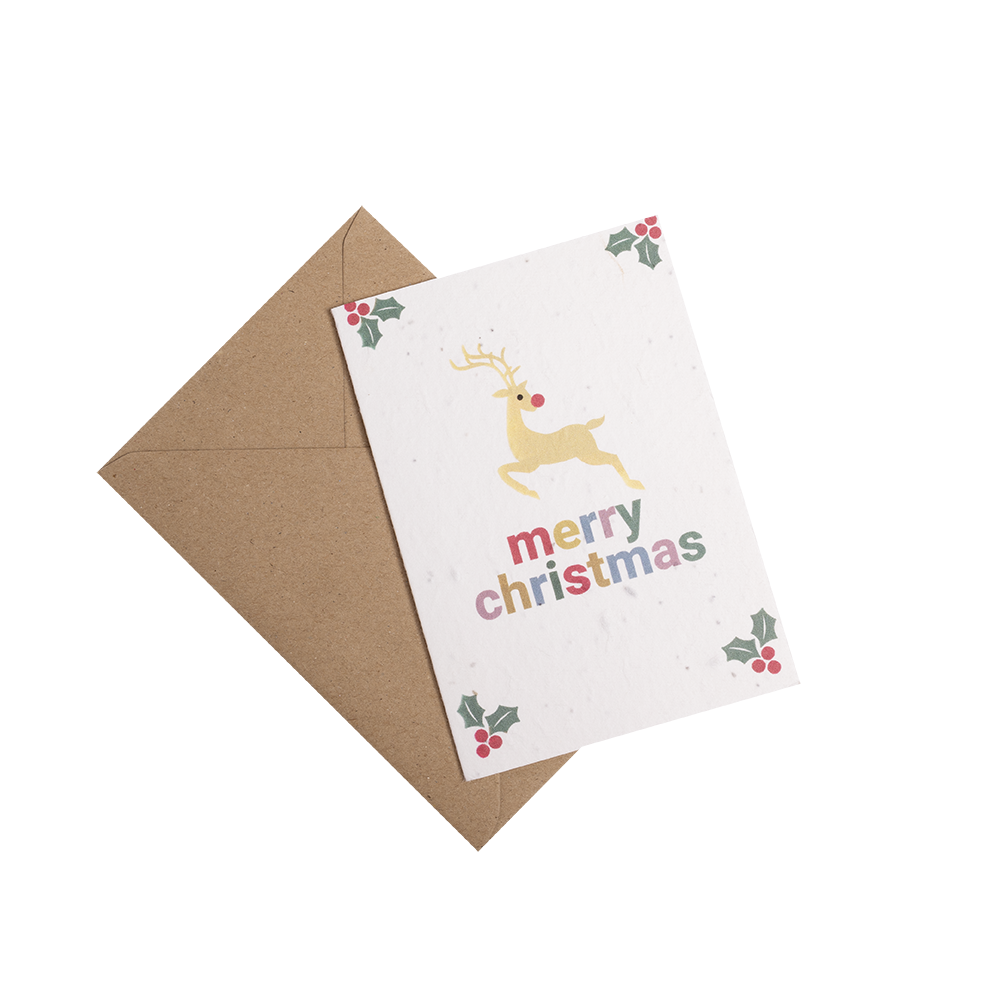 A6 Plantable Merry Christmas Card with Reindeer