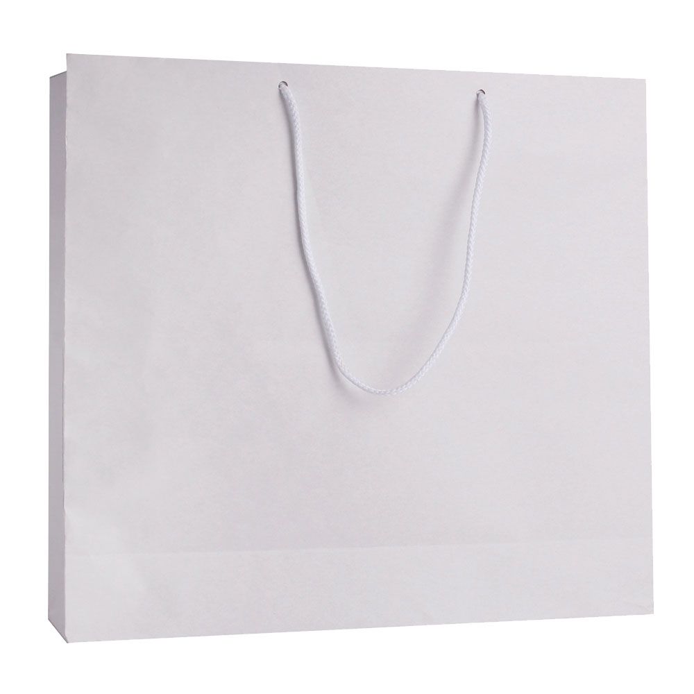 Pack of 25 White Landscape Recycled Paper Carrier Bags With Rope Handles 420 x 460 x 120mm