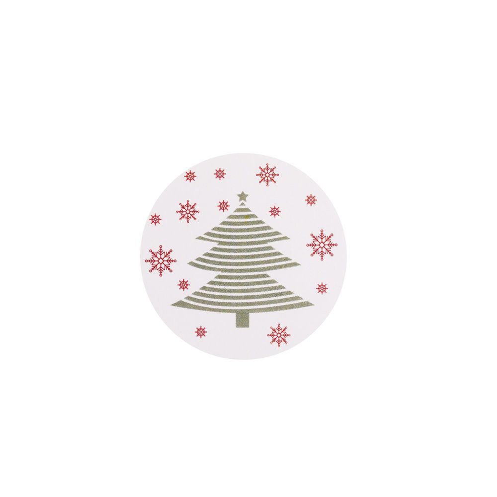 Christmas Green Tree with Red Snowflakes Stickers 40mm - Pack of 10